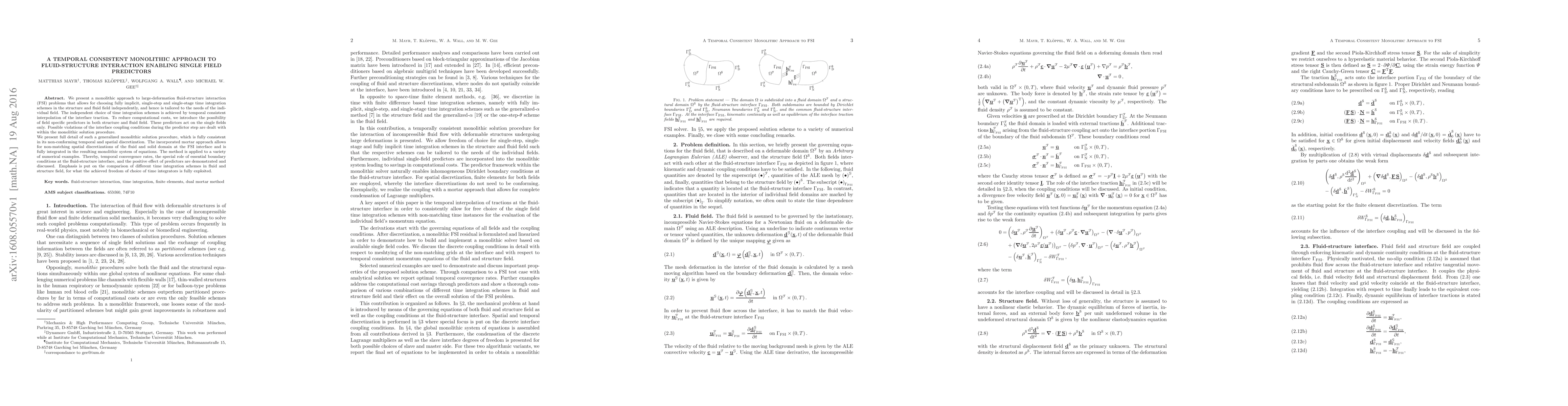 Thumbnail for A Temporal Consistent Monolithic Approach to Fluid-Structure Interaction
  Enabling Single Field Predictors
