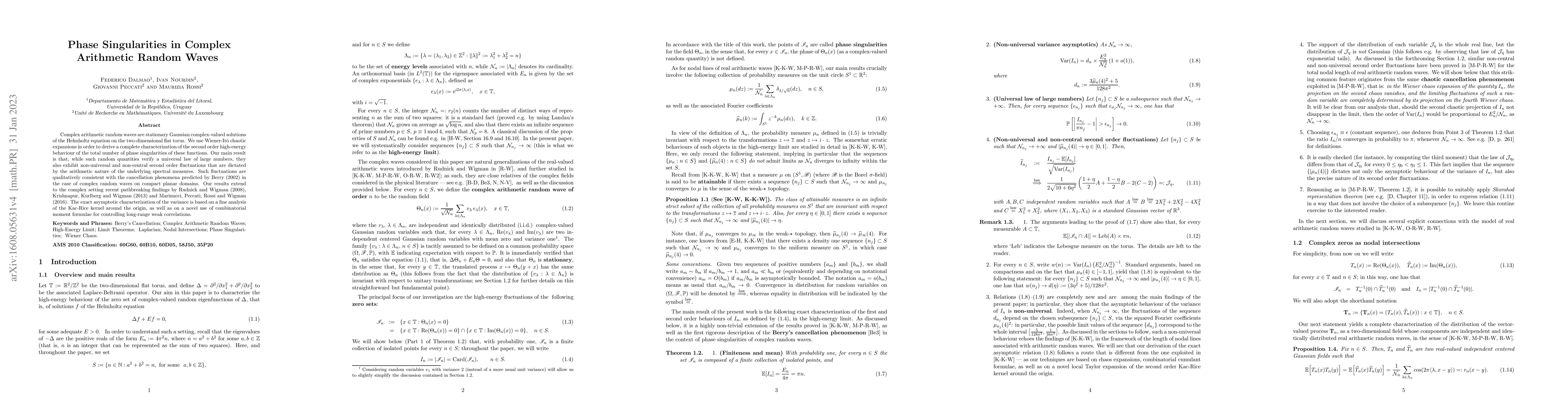 Thumbnail for Phase Singularities in Complex Arithmetic Random Waves