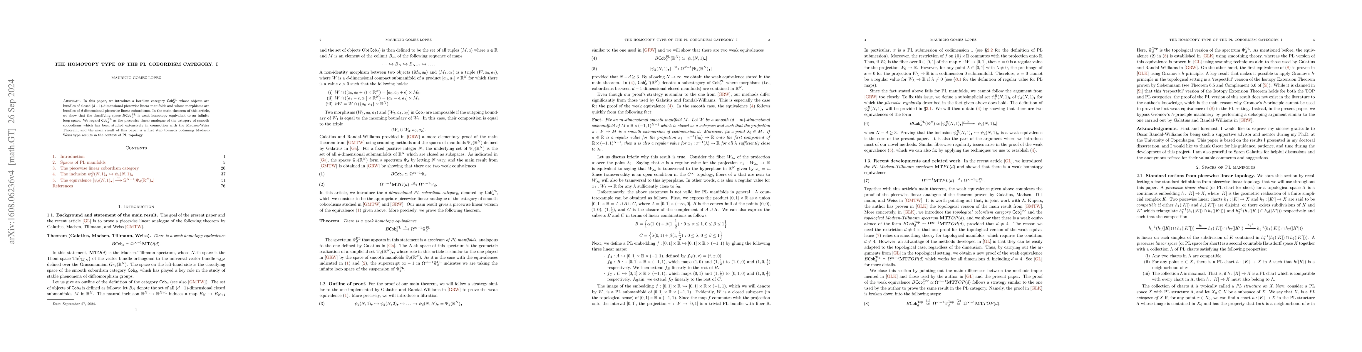 Thumbnail for The homotopy type of the PL cobordism category. I