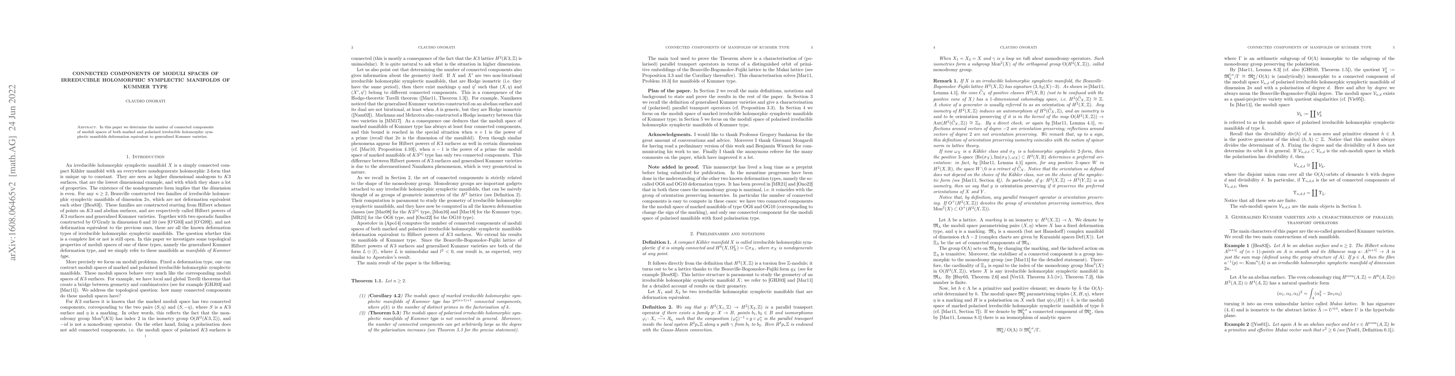 Thumbnail for Connected components of moduli spaces of irreducible holomorphic
  symplectic manifolds of Kummer type