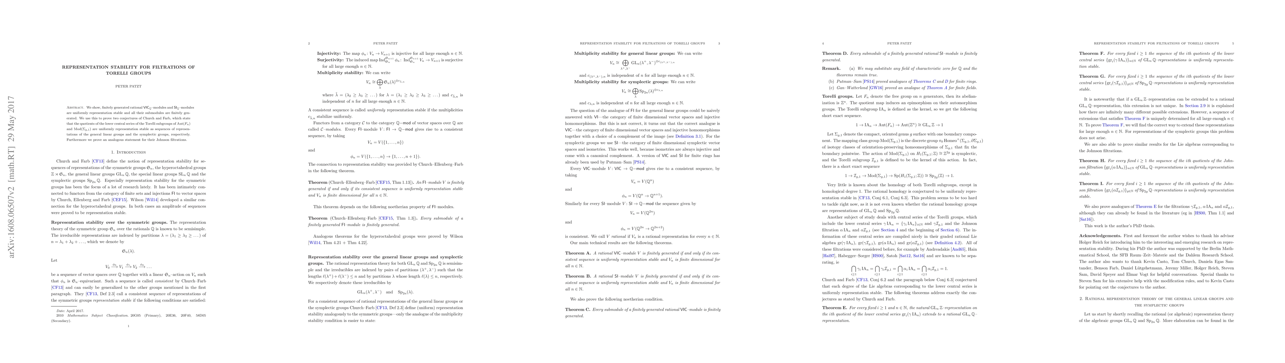 Thumbnail for Representation stability for filtrations of Torelli groups