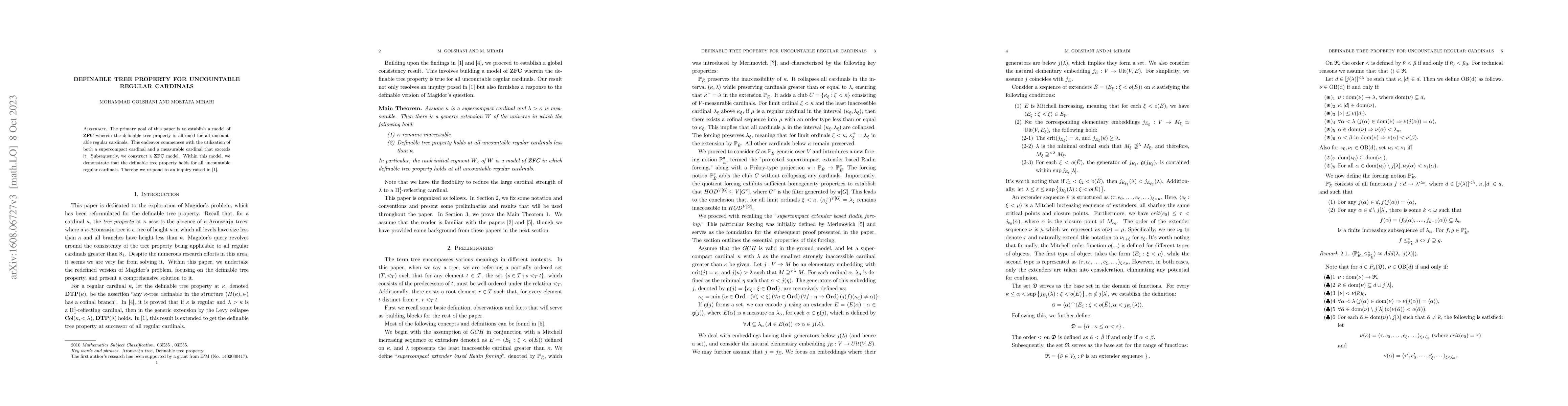 Thumbnail for Definable tree property for uncountable regular cardinals