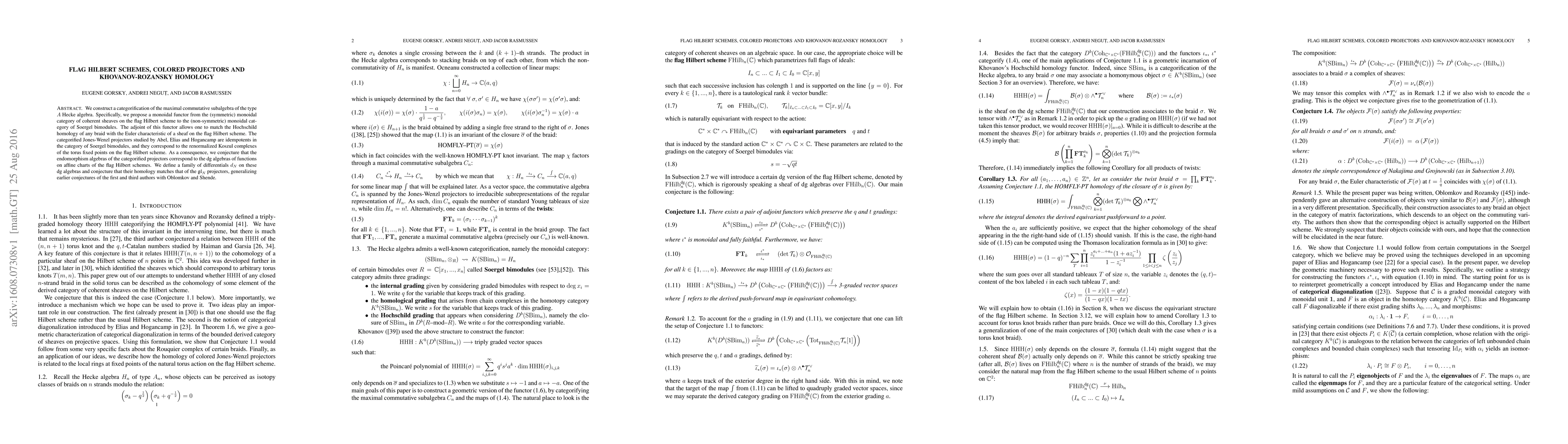 Thumbnail for Flag Hilbert schemes, colored projectors and Khovanov-Rozansky homology