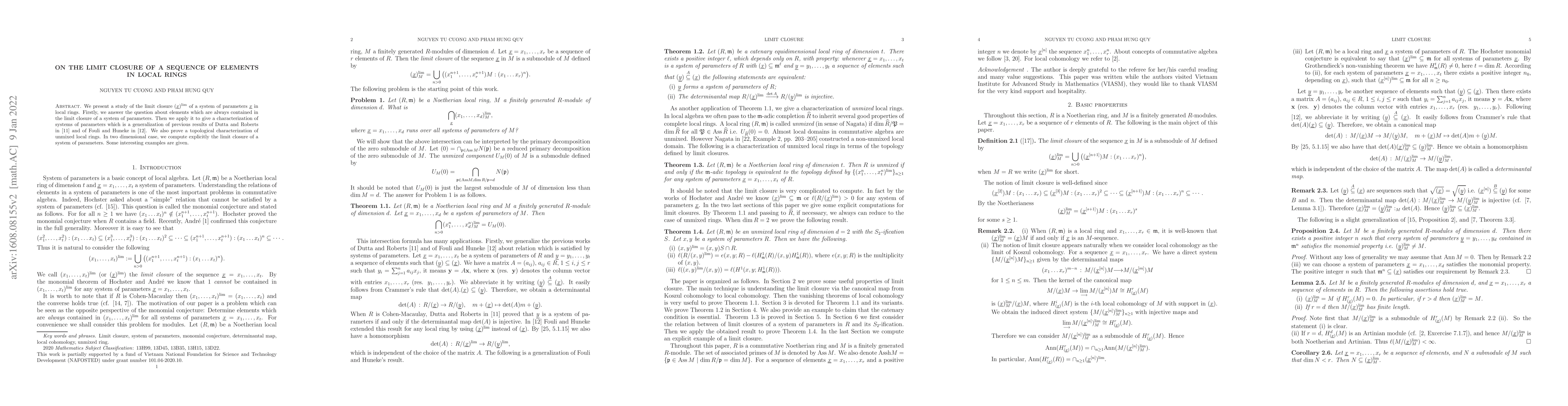 Thumbnail for On the limit closure of a sequence of elements in local rings