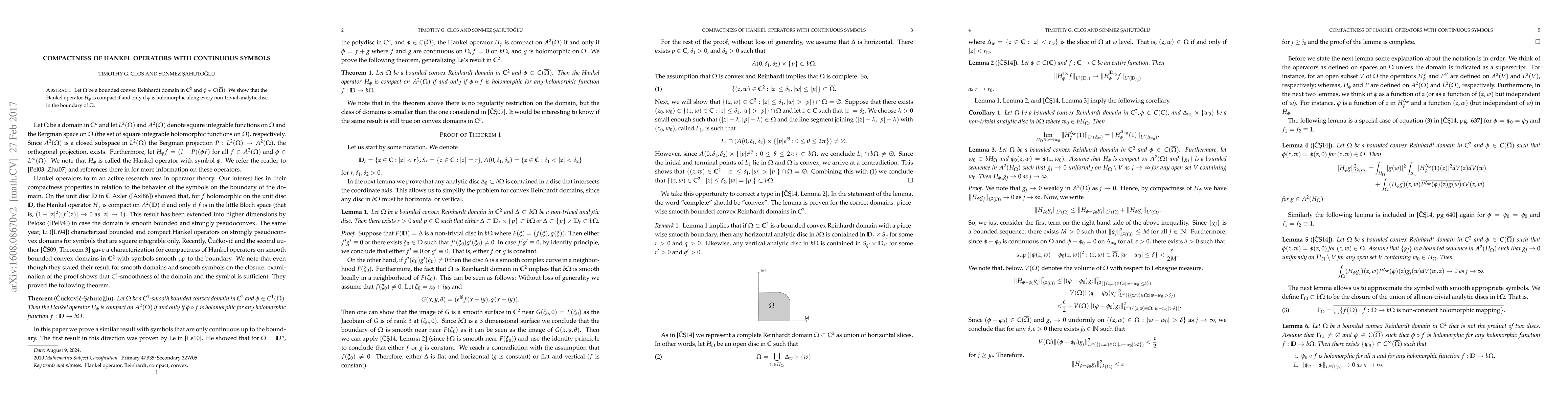 Thumbnail for Compactness of Hankel operators with continuous symbols
