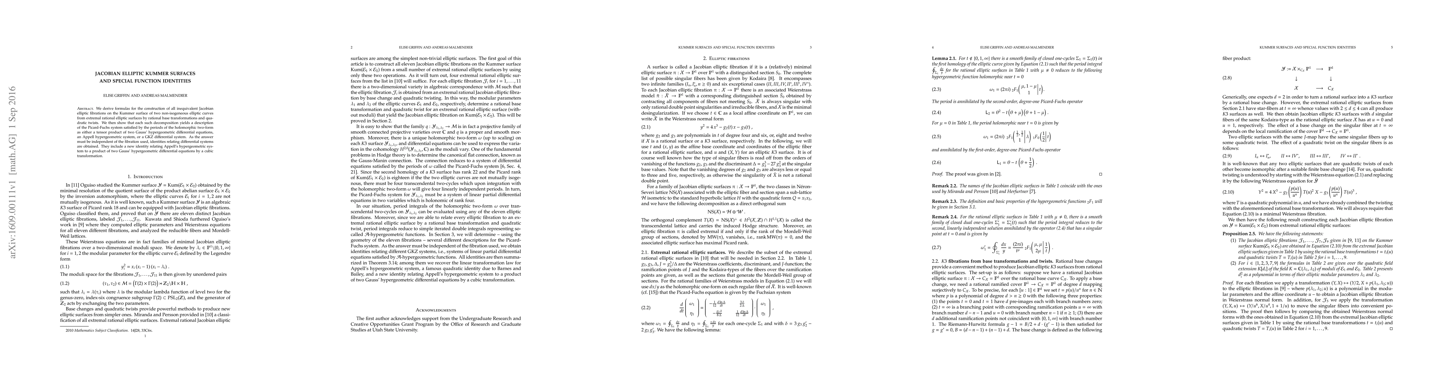 Thumbnail for Jacobian elliptic Kummer surfaces and special function identities