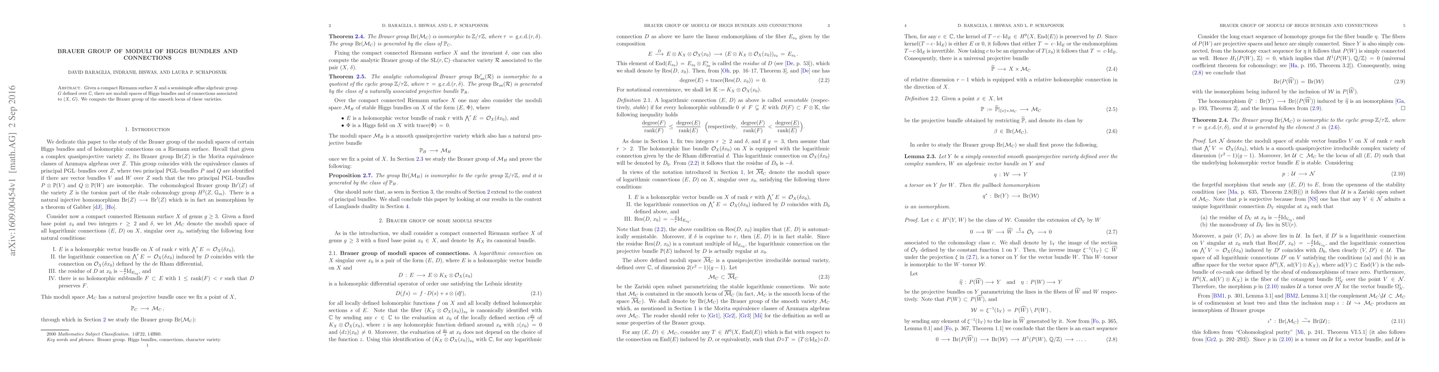 Thumbnail for Brauer group of moduli of Higgs bundles and connections