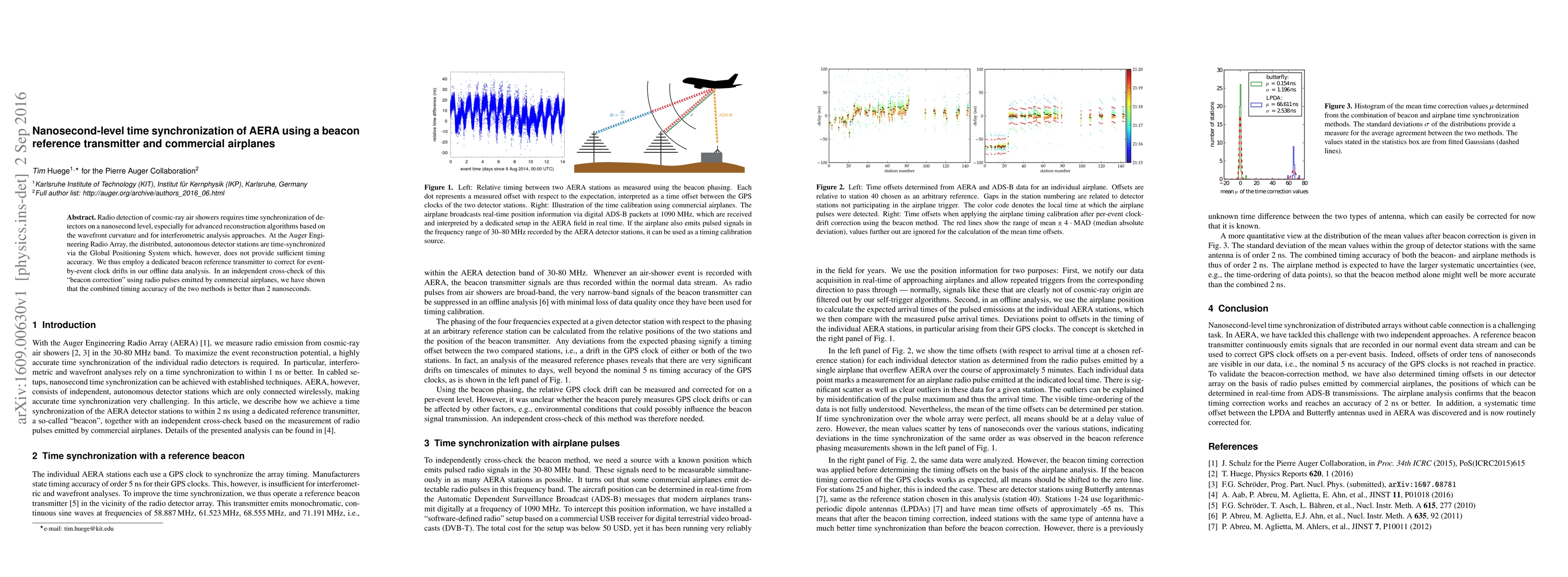 Thumbnail for Nanosecond-level time synchronization of AERA using a beacon reference
  transmitter and commercial airplanes