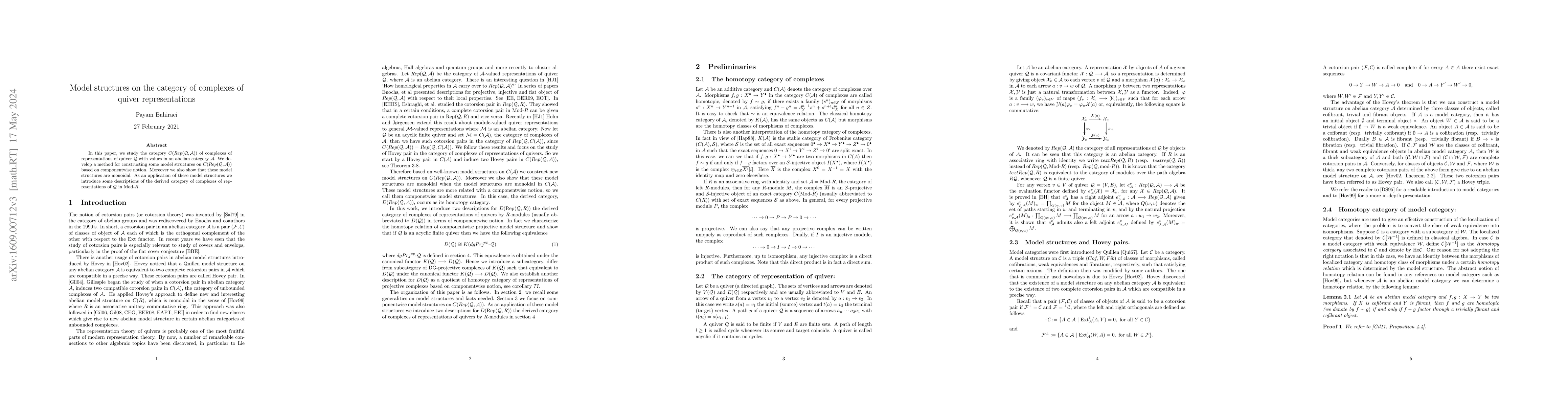 Thumbnail for Model structures on the category of complexes of quiver representations