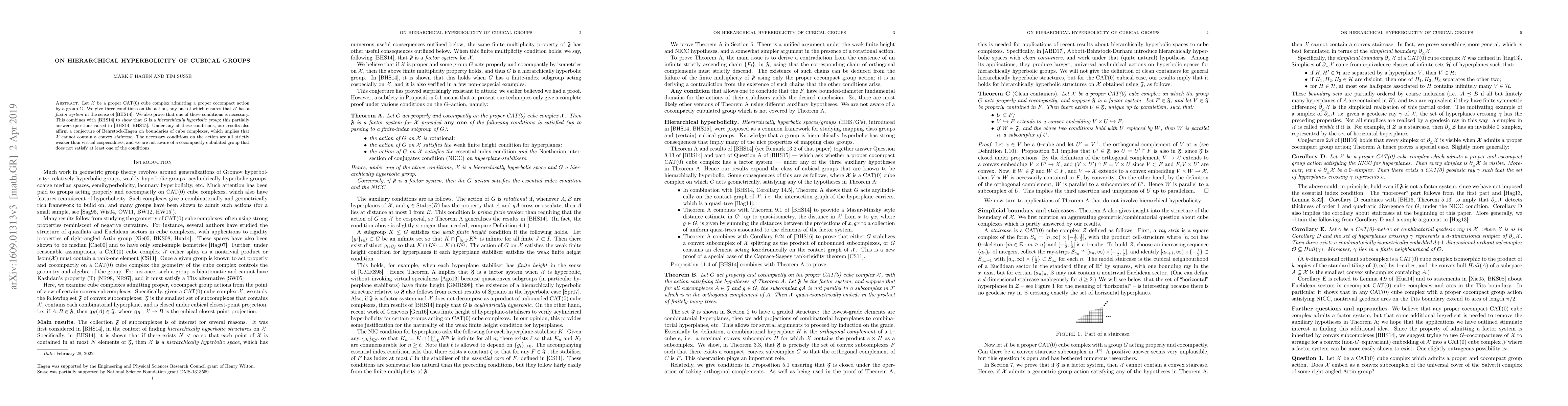 Thumbnail for On hierarchical hyperbolicity of cubical groups