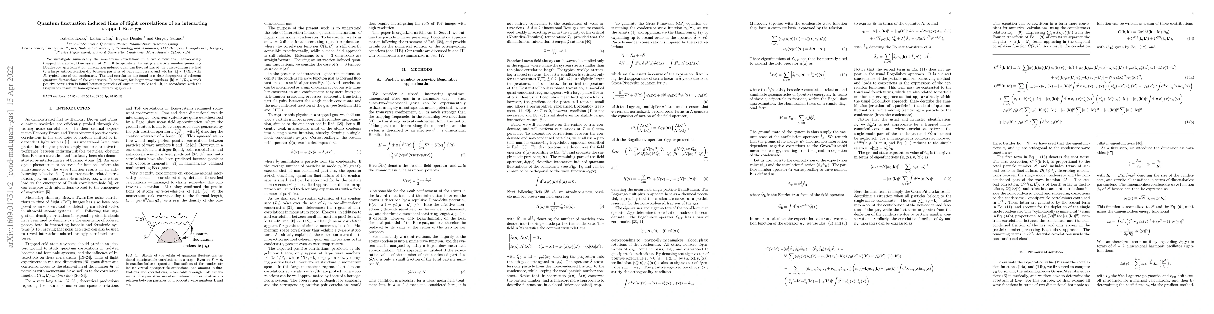 Thumbnail for Quantum fluctuation induced time of flight correlations of an
  interacting trapped Bose gas