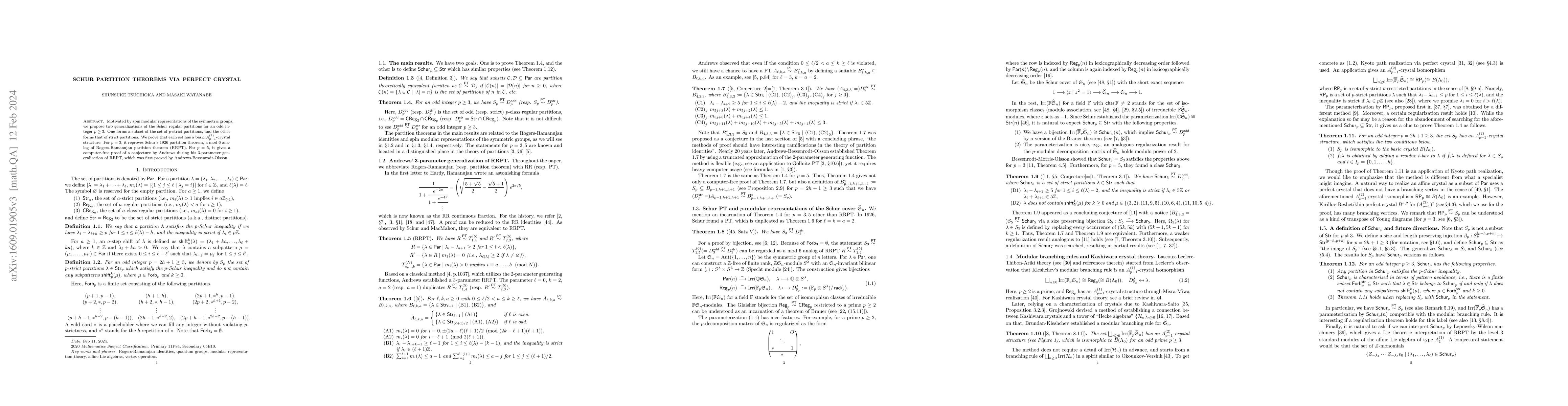 Thumbnail for Schur partition theorems via perfect crystal