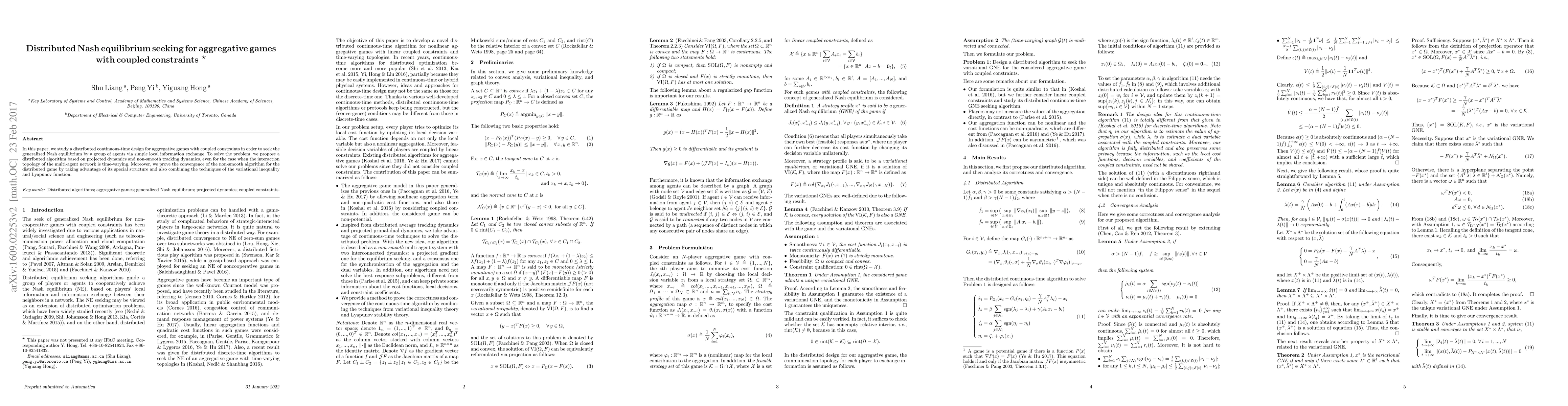 Thumbnail for Distributed Nash equilibrium seeking for aggregative games with coupled
  constraints