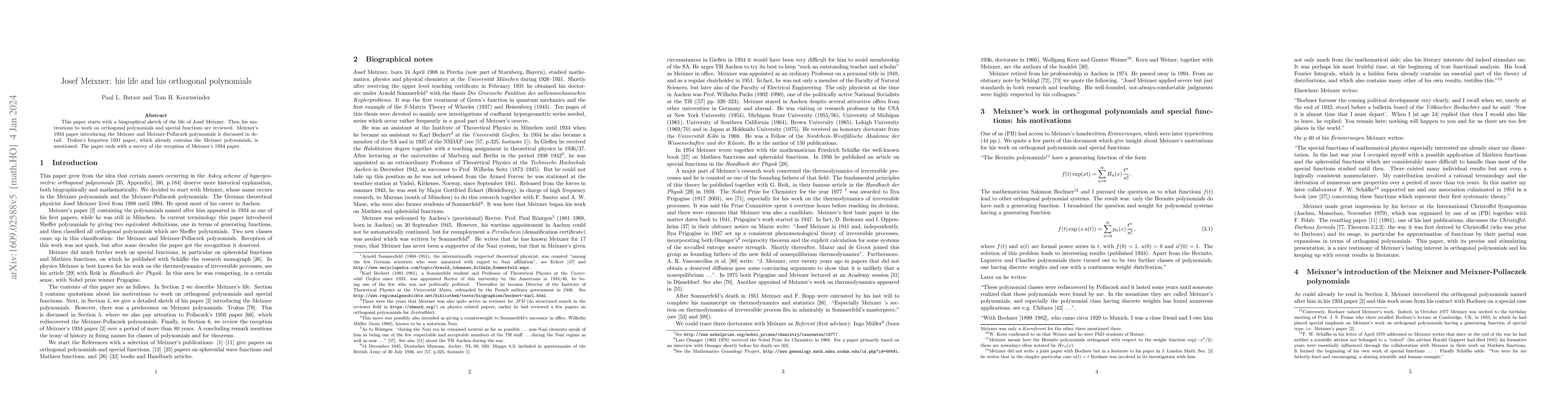 Thumbnail for Josef Meixner: his life and his orthogonal polynomials