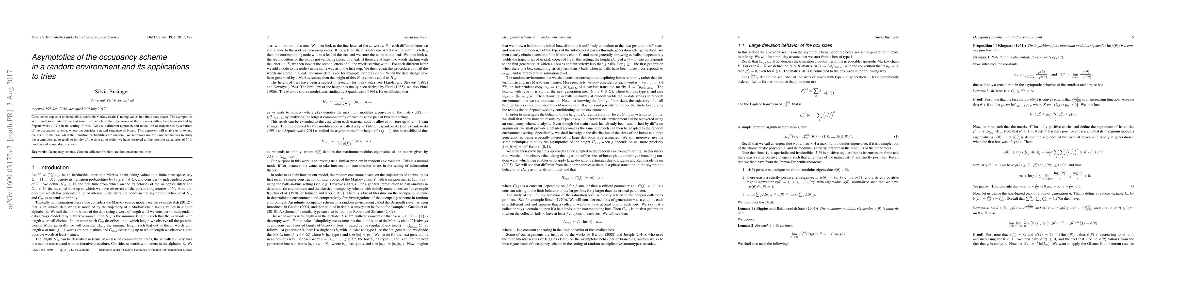 Thumbnail for Asymptotics of the occupancy scheme in a random environment and its
  applications to tries