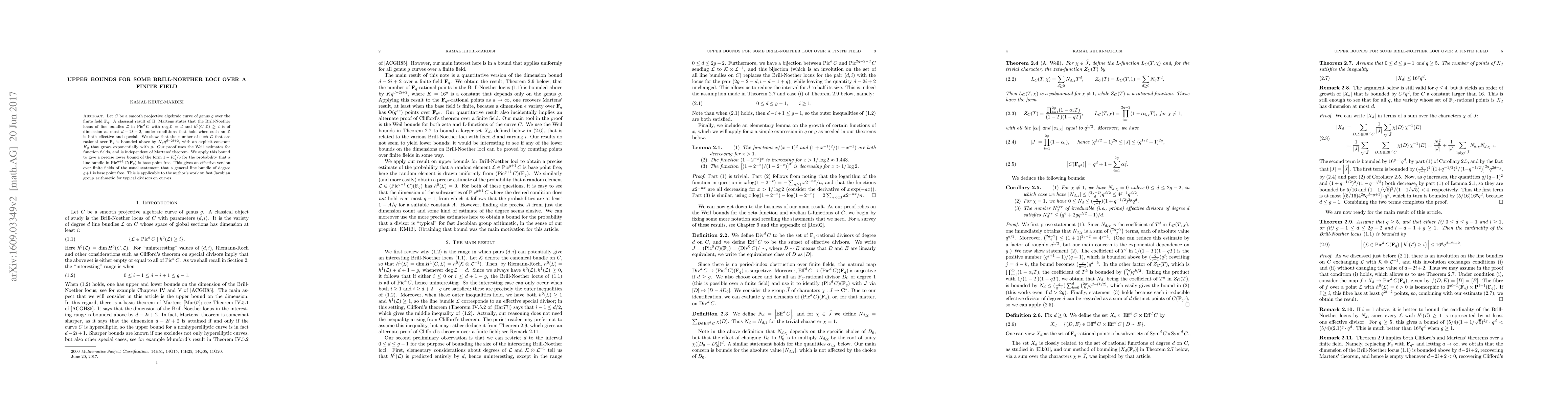 Thumbnail for Upper bounds for some Brill-Noether loci over a finite field