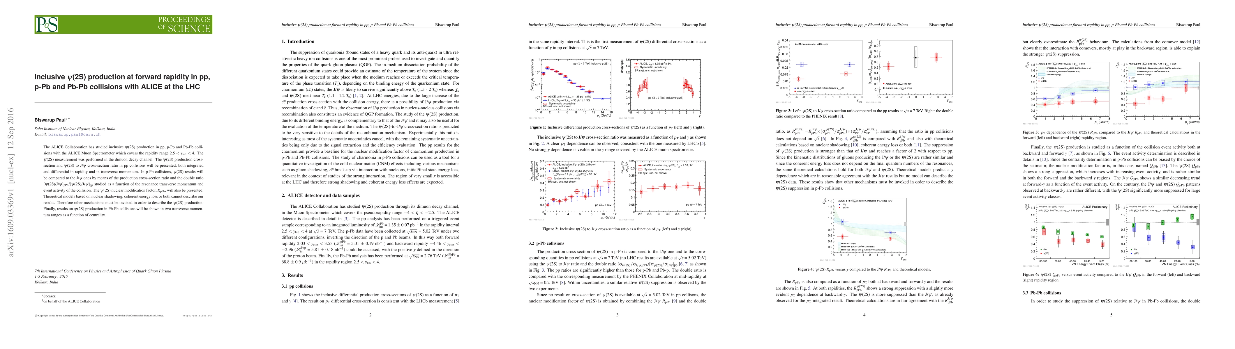 Thumbnail for Inclusive $\psi$(2S) production at forward rapidity in pp, p-Pb and
  Pb-Pb collisions with ALICE at the LHC