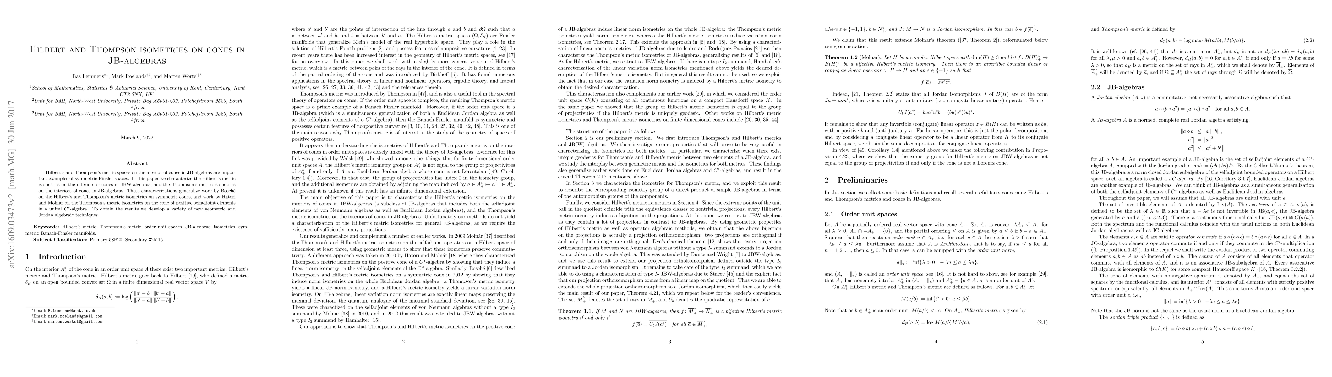 Thumbnail for Hilbert and Thompson isometries on cones in JB-algebras