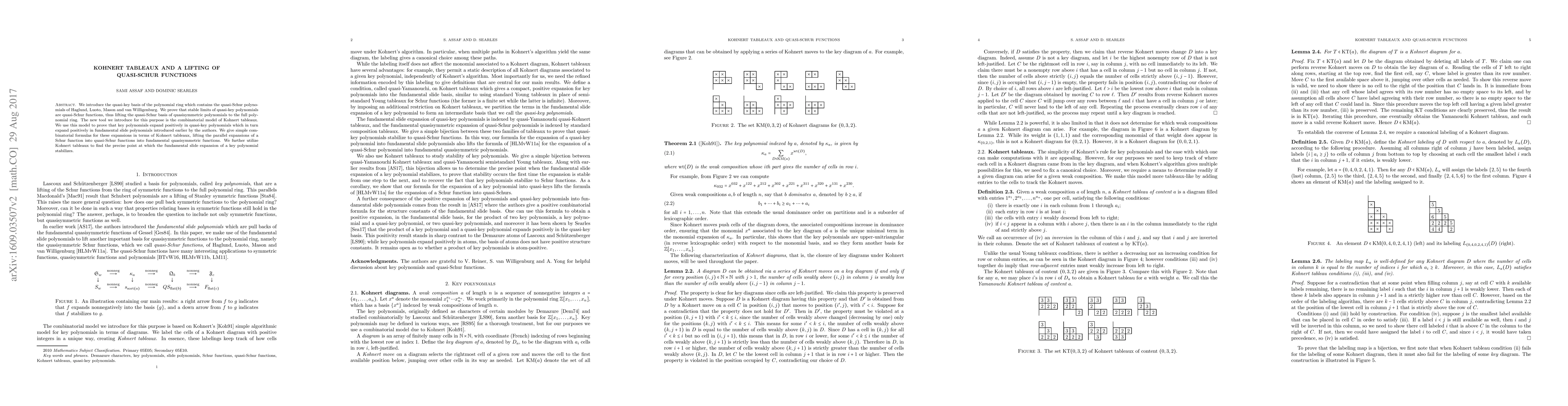 Thumbnail for Kohnert tableaux and a lifting of quasi-Schur functions