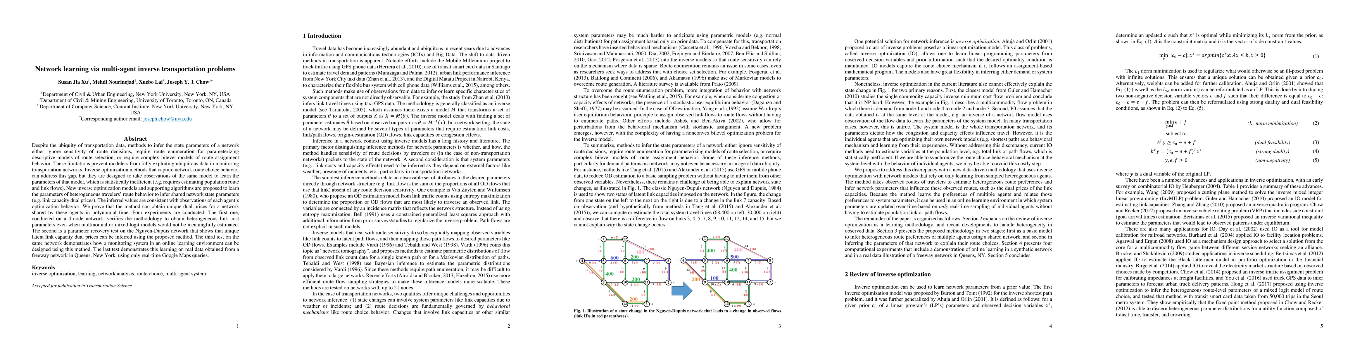 Thumbnail for Network learning via multi-agent inverse transportation problems