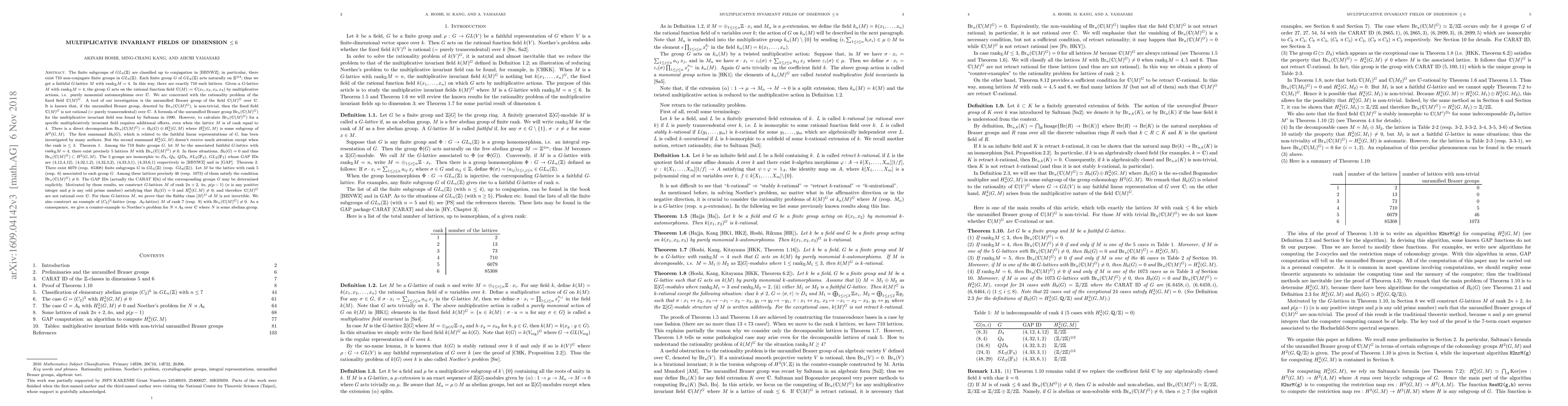 Thumbnail for Multiplicative Invariant Fields of Dimension \le 6