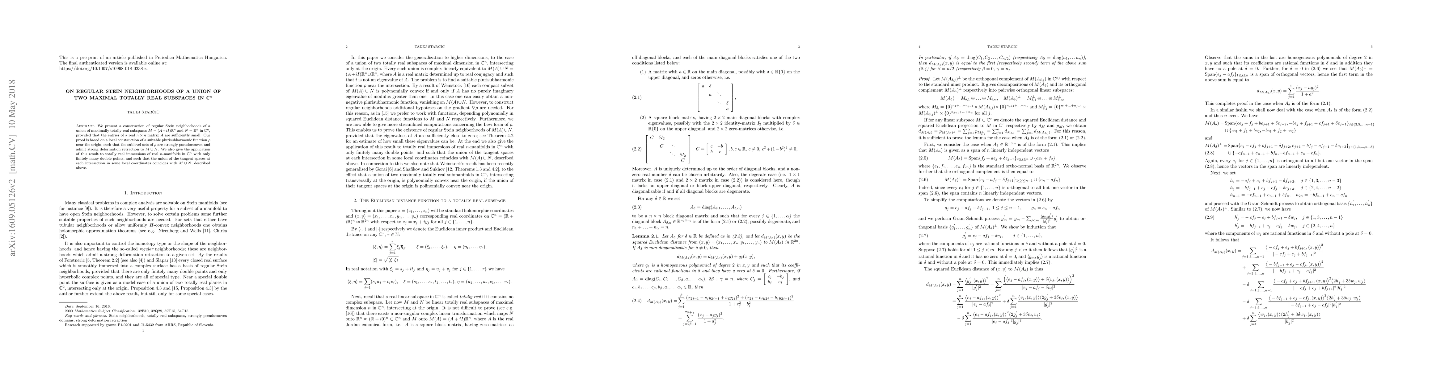 Thumbnail for On regular Stein neighborhoods of a union of two maximal totally real
  subspaces in $\mathbb{C}^n$