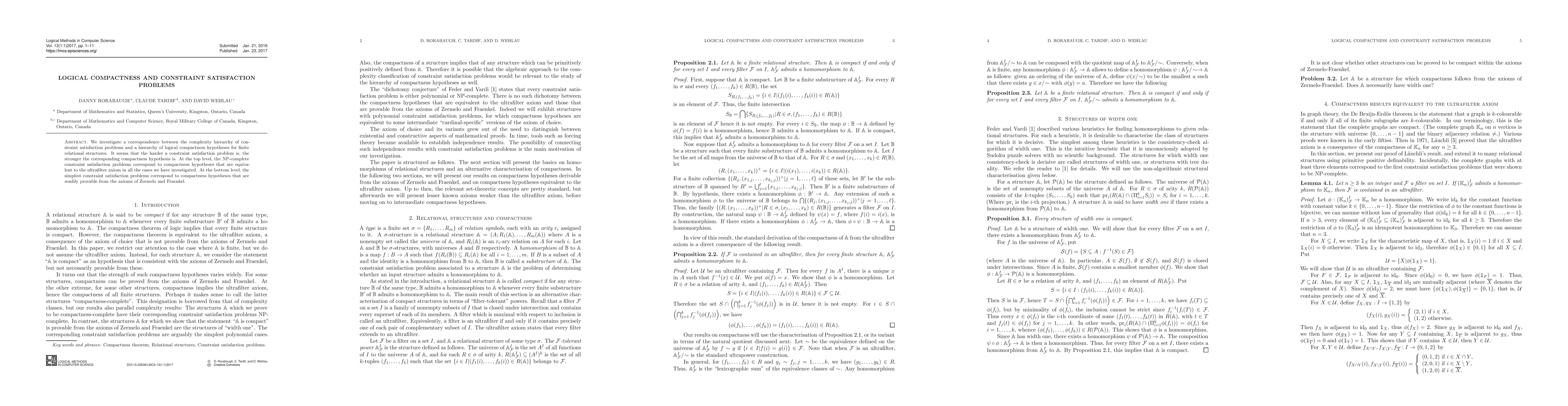 Thumbnail for Logical compactness and constraint satisfaction problems