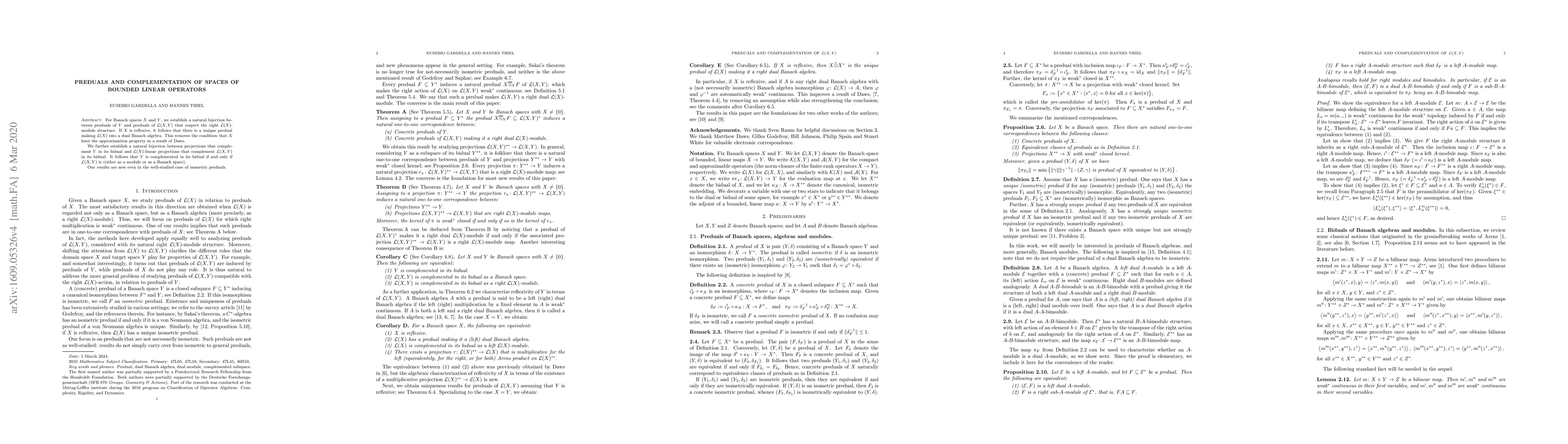 Thumbnail for Preduals and complementation of spaces of bounded linear operators