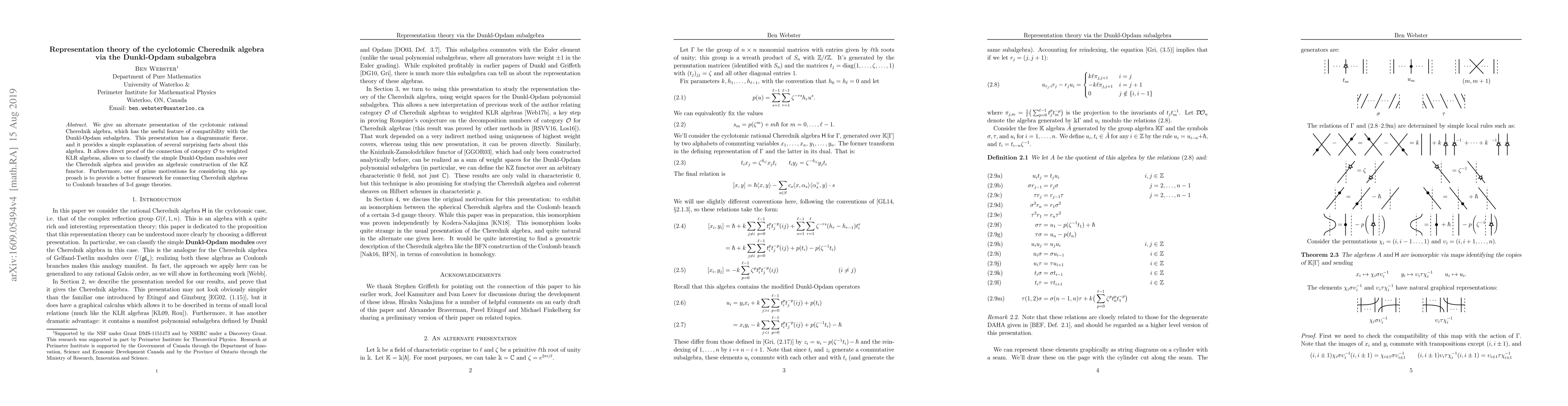 Thumbnail for Representation theory of the cyclotomic Cherednik algebra via the
  Dunkl-Opdam subalgebra
