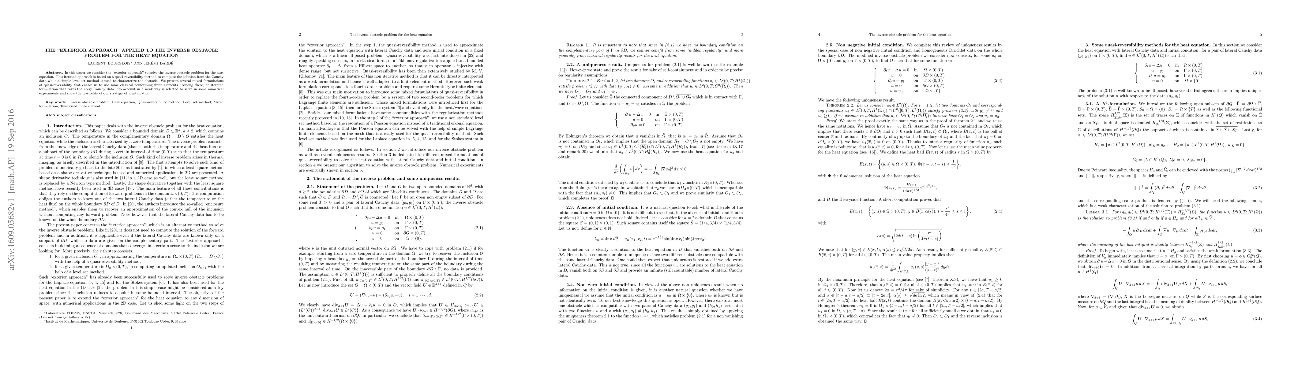 Thumbnail for The "exterior approach" applied to the inverse obstacle problem for the
  heat equation
