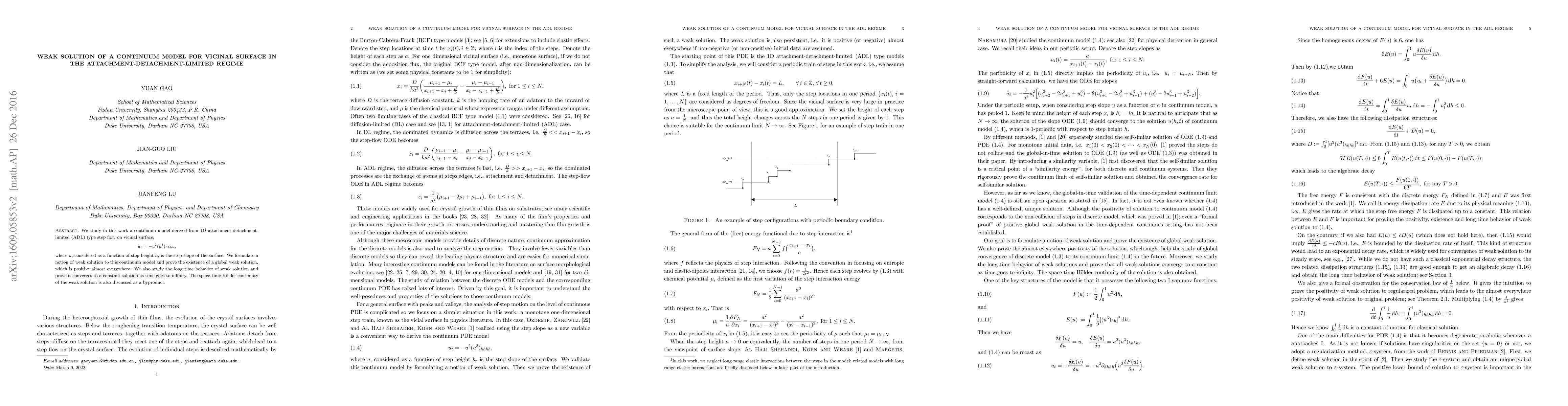 Thumbnail for Weak solution of a continuum model for vicinal surface in the
  attachment-detachment-limited regime