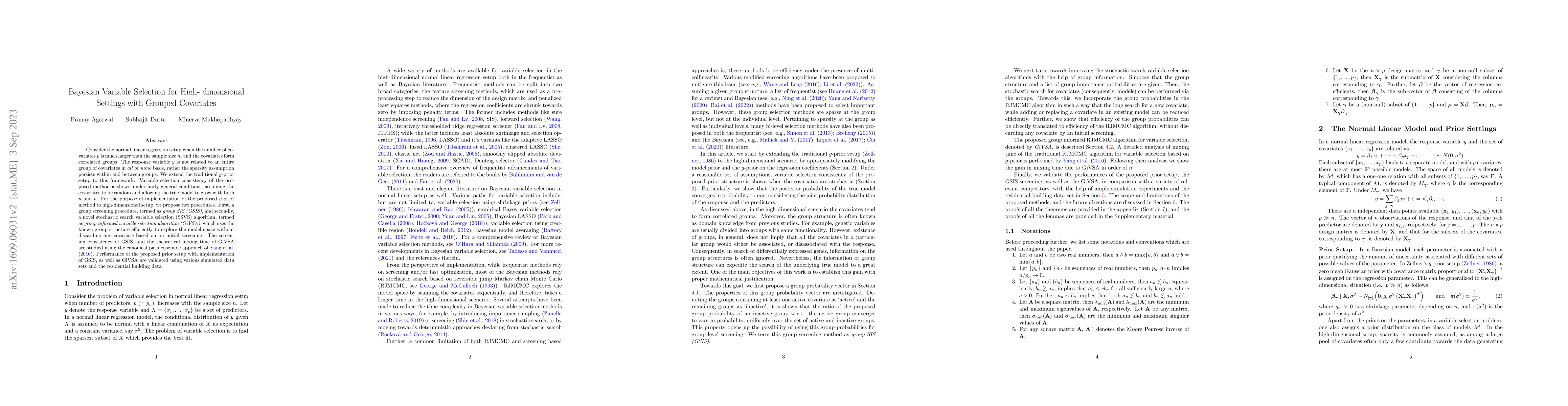 Thumbnail for Bayesian Variable Selection Under High-dimensional Settings With Grouped
  Covariates