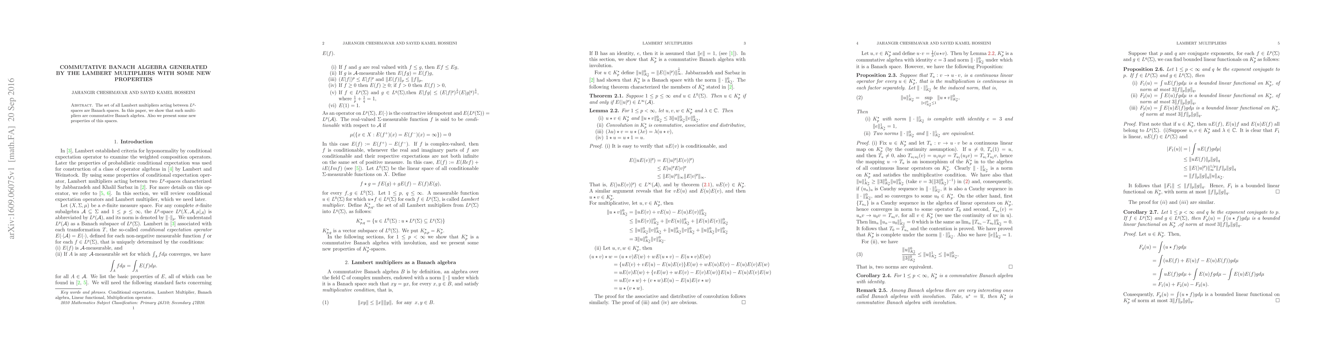 Thumbnail for Lambert Multipliers Between $L^P$-spaces as a Banach Algebra