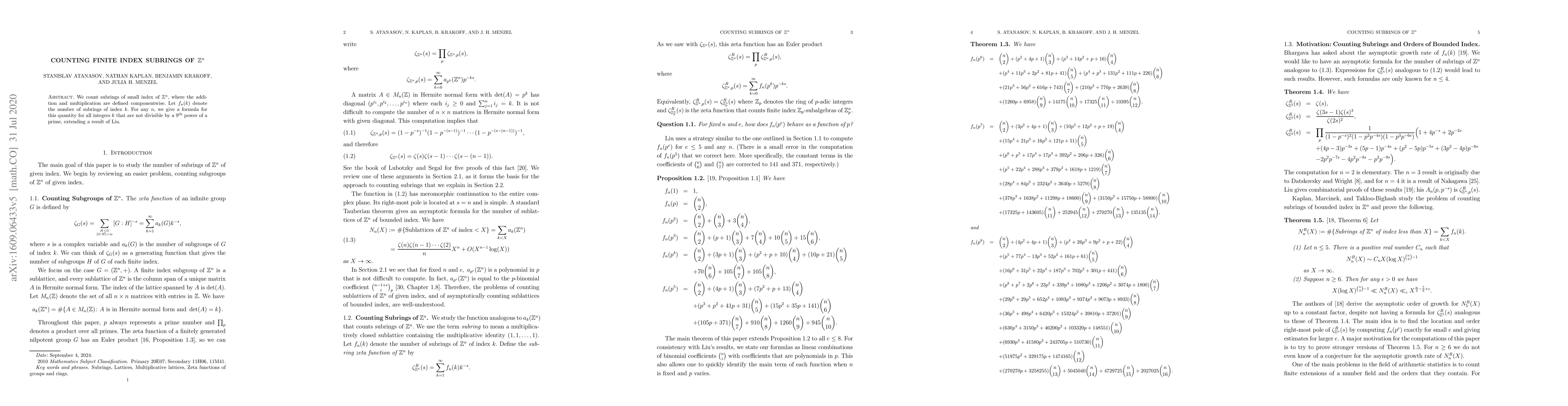 Thumbnail for Counting Finite Index Subrings of $\mathbb{Z}^n$