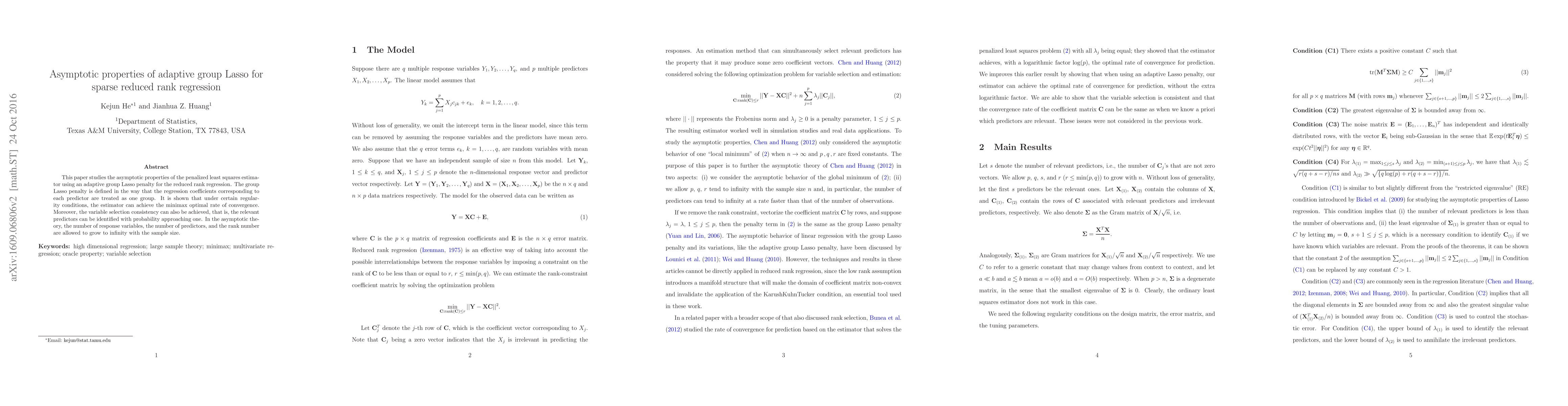 Thumbnail for Asymptotic properties of adaptive group Lasso for sparse reduced rank
  regression