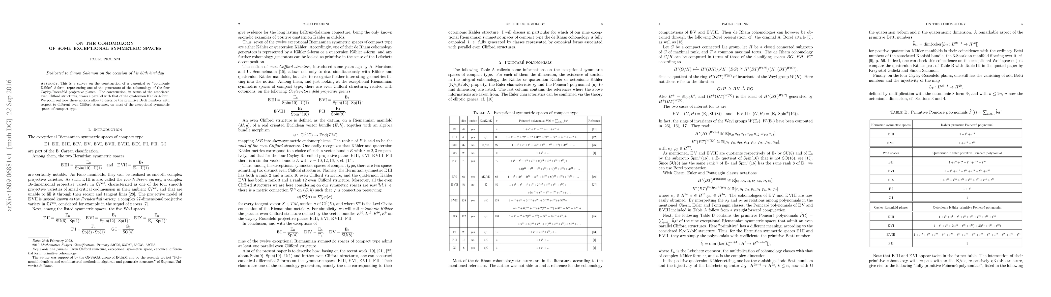 Thumbnail for On the cohomology of some exceptional symmetric spaces