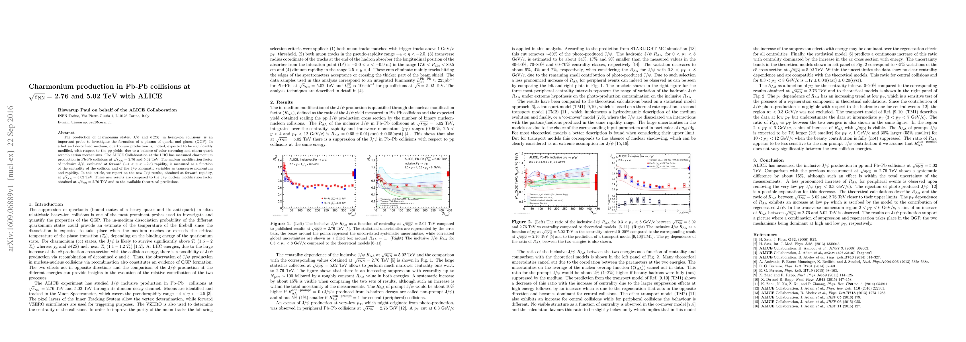 Thumbnail for Charmonium production in Pb-Pb collisions at $\sqrt{s_{\rm NN}} =$ 2.76
  and 5.02 TeV with ALICE