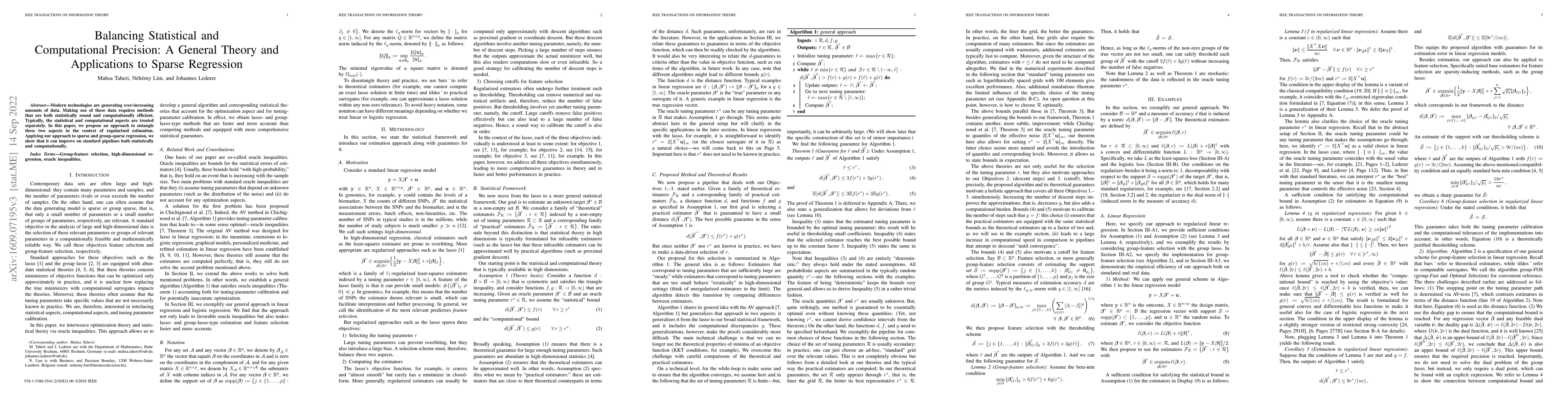 Thumbnail for Balancing Statistical and Computational Precision: A General Theory and
  Applications to Sparse Regression