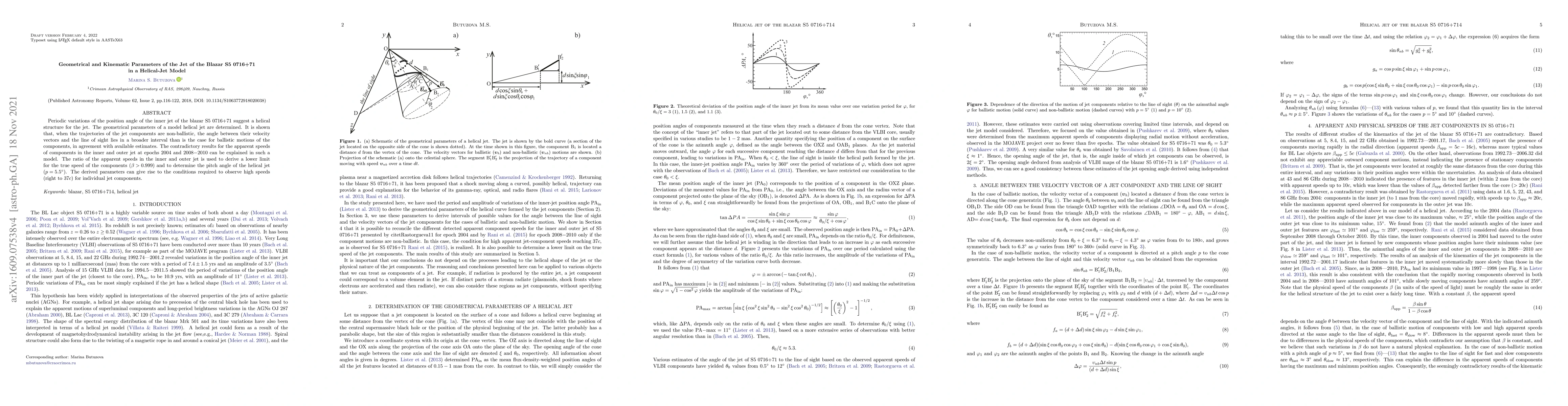 Thumbnail for Geometrical and Kinematic Parameters of the Jet of the Blazar S5 0716+71
  in a Helical-Jet Model