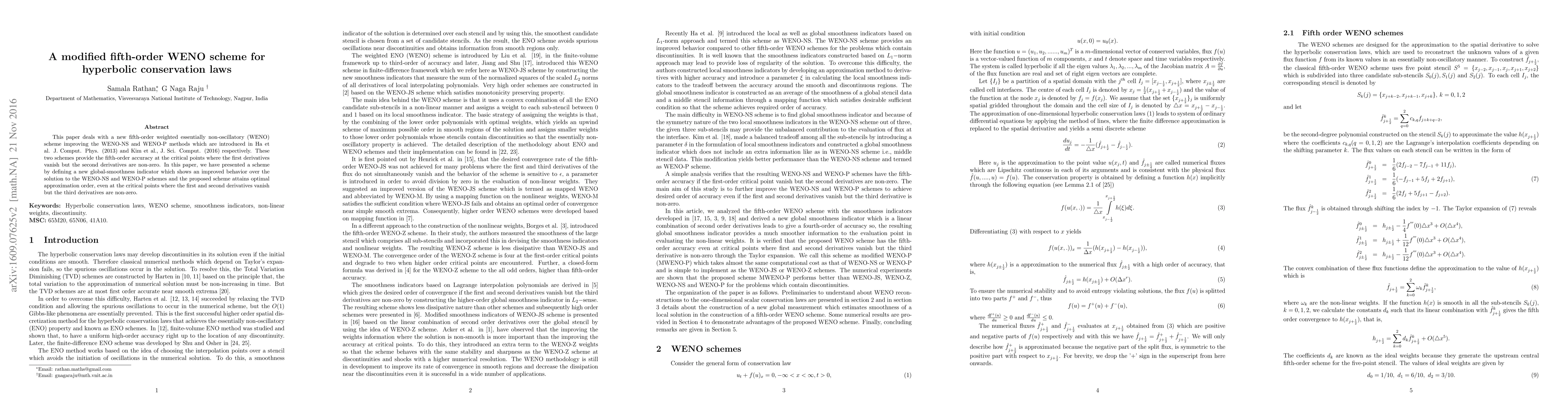 Thumbnail for A modified fifth-order WENO scheme for hyperbolic conservation laws