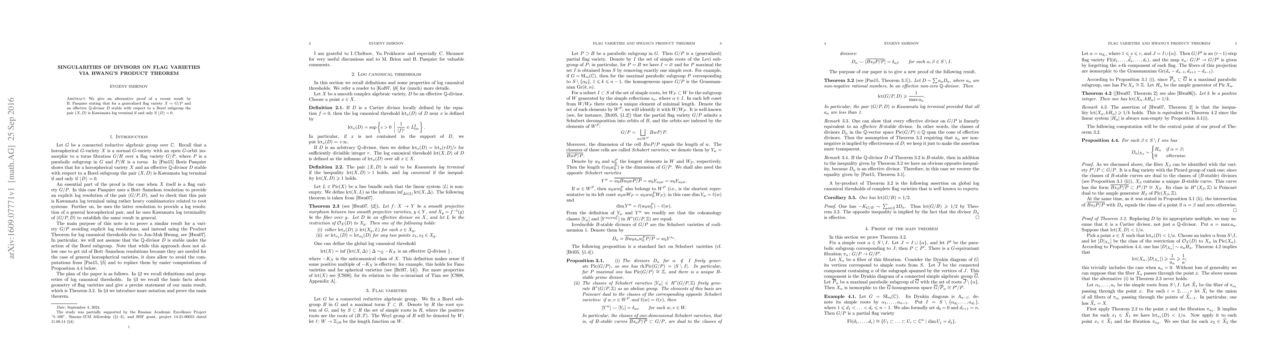 Thumbnail for Singularities of divisors on flag varieties via Hwang's product theorem