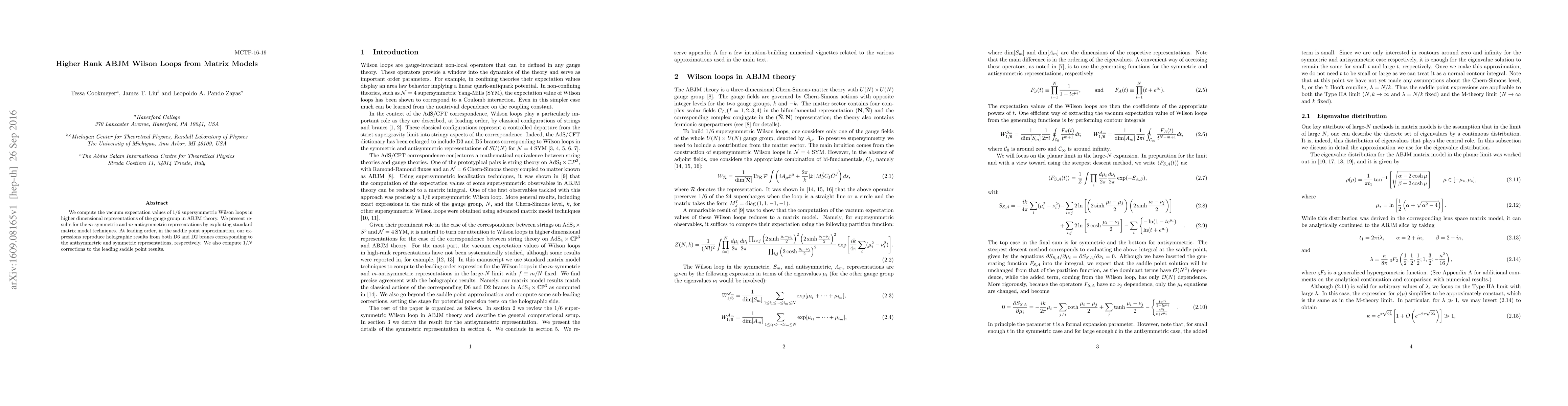 Thumbnail for Higher Rank ABJM Wilson Loops from Matrix Models