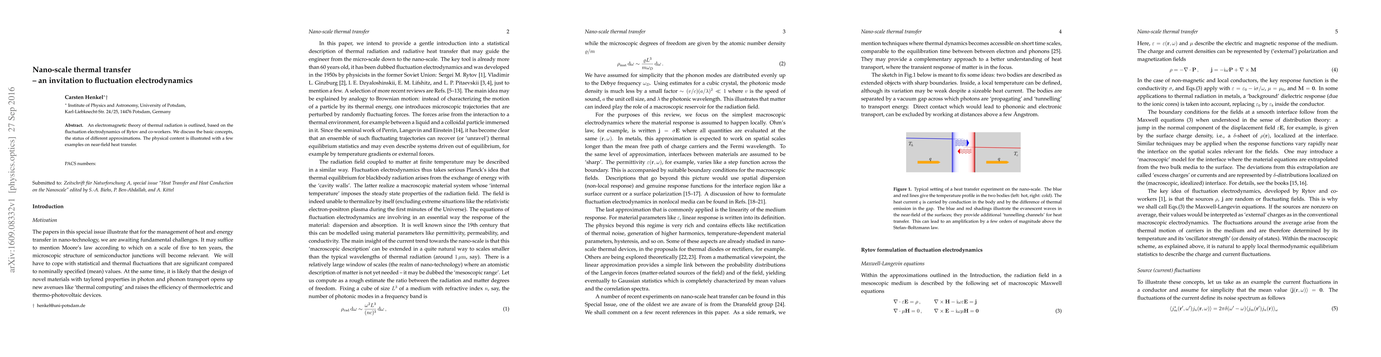 Thumbnail for Nano-scale thermal transfer -- an invitation to fluctuation
  electrodynamics