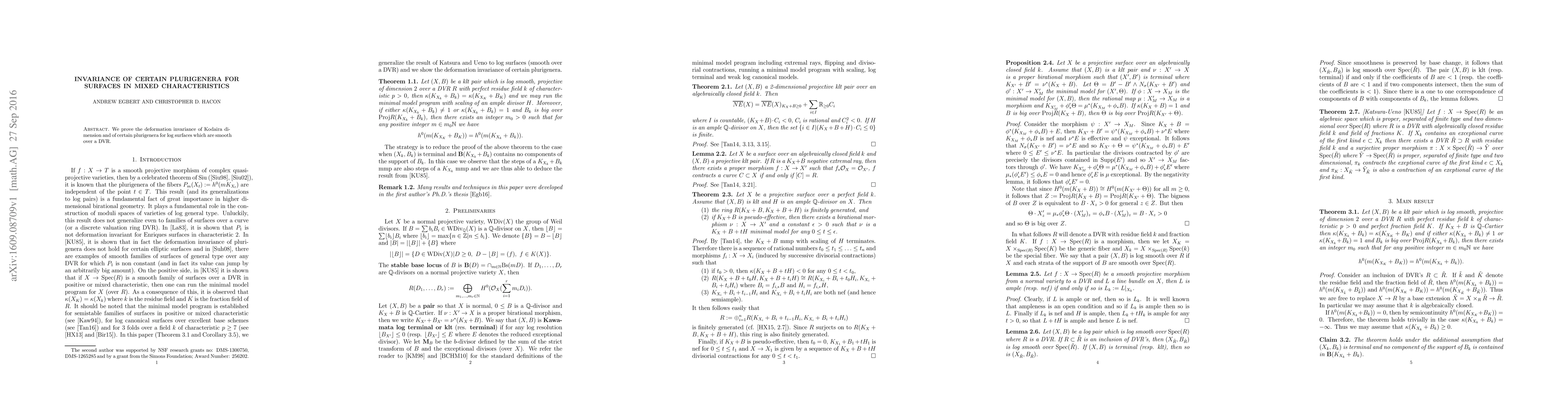 Thumbnail for Invariance of certain plurigenera for surfaces in mixed characteristics