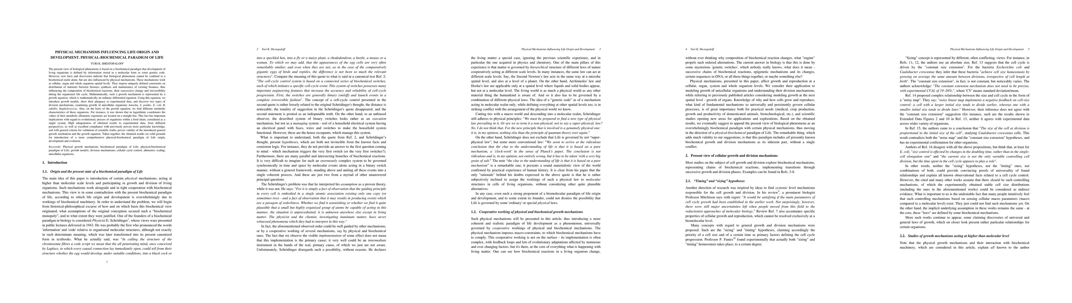 Thumbnail for Physical mechanisms influencing life origin and development.
  Physical-biochemical paradigm of Life