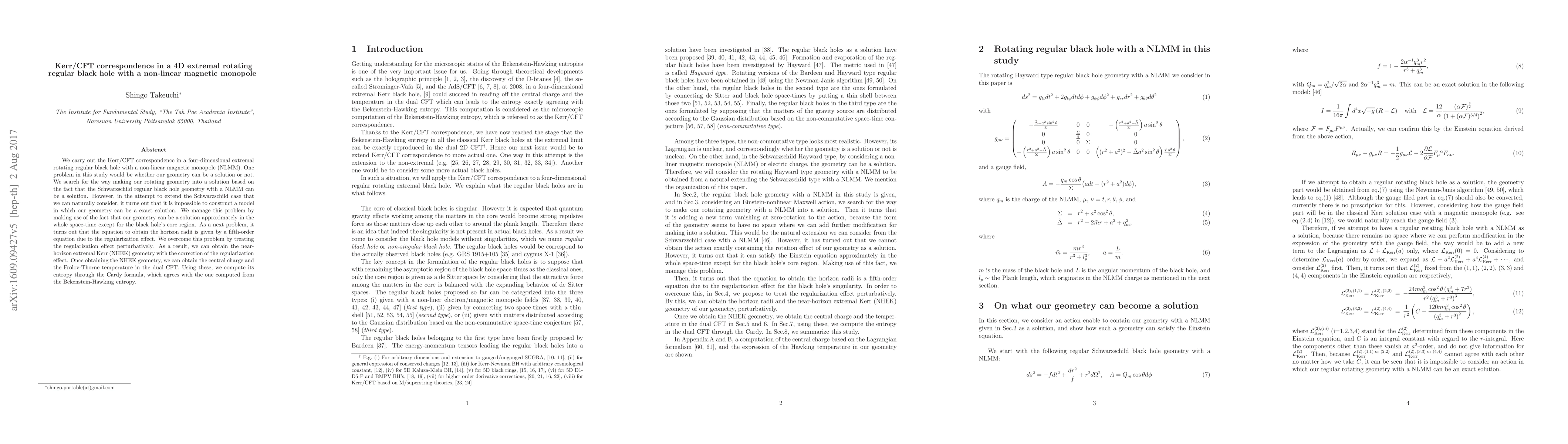 Thumbnail for Kerr/CFT correspondence in a 4D extremal rotating regular black hole
  with a non-linear magnetic monopole