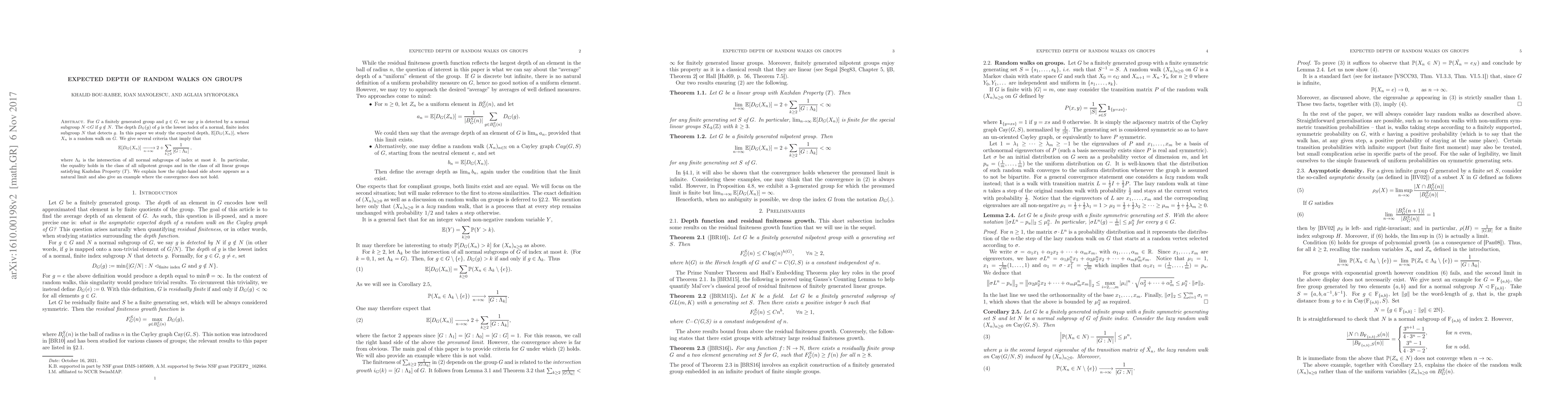 Thumbnail for Expected Depth of Random Walks on Groups