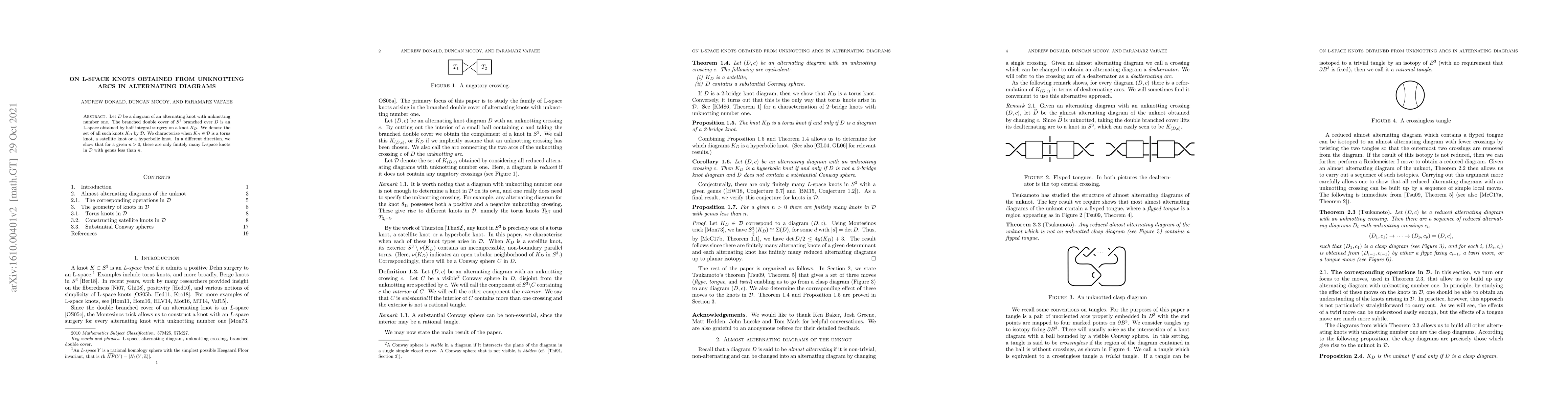 Thumbnail for On L-space knots obtained from unknotting arcs in alternating diagrams