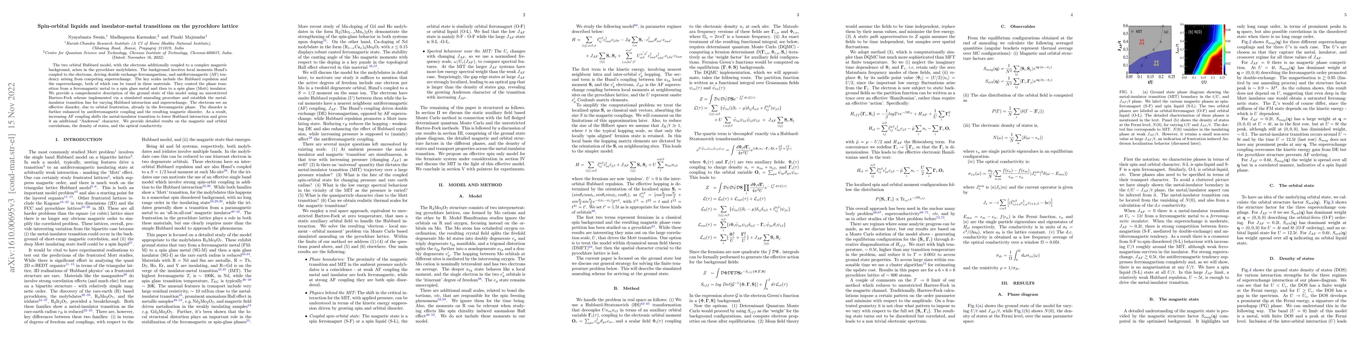 Thumbnail for Spin-orbital liquids and insulator-metal transitions on the pyrochlore
  lattice