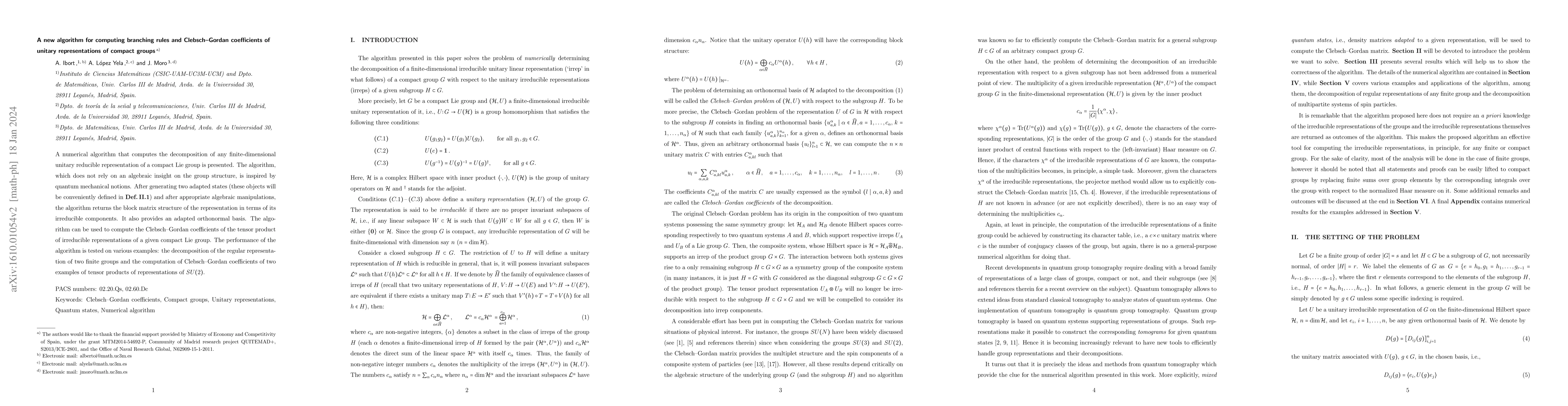 Thumbnail for A new algorithm for computing branching rules and Clebsch-Gordan
  coefficients of unitary representations of compact groups